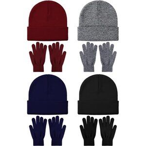 Winter Hat and Gloves Set for Men Women Warm Beanies Knit Gloves Unisex Set